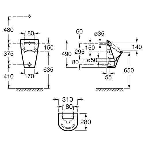 Pisuar ROCA NEXO bez pokrywy z zestawem montażowym 31 x 28 x 49 cm biały