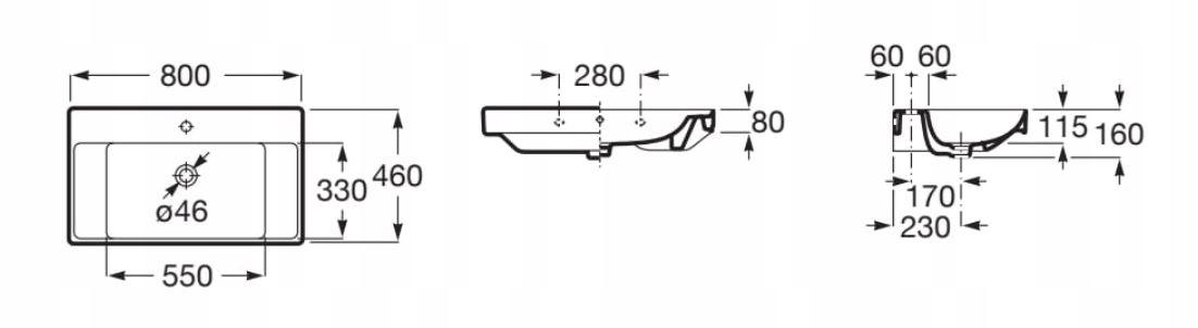 Umywalka ścienna ONA 80x46cm, z/otw., z/przel. Biały ROCA