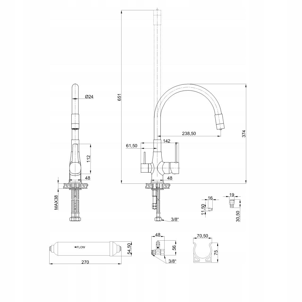 INVENA BATERIA ZLEWOZMYWAKOWA Z FILTREM GLAMOUR TREND, CHROM / CZARNA