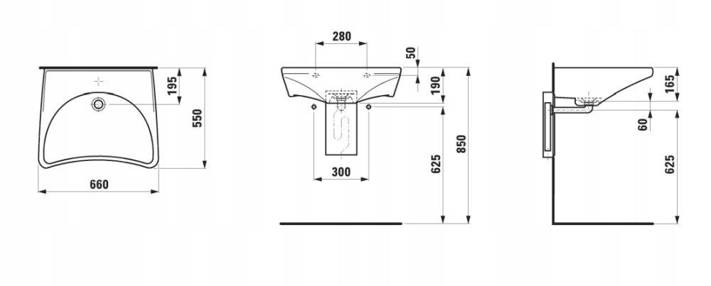 Umywalka ROCA DOSTĘPNA ŁAZIENKA ścienna 1-otworowa 550 x 660 x 190 mm biała