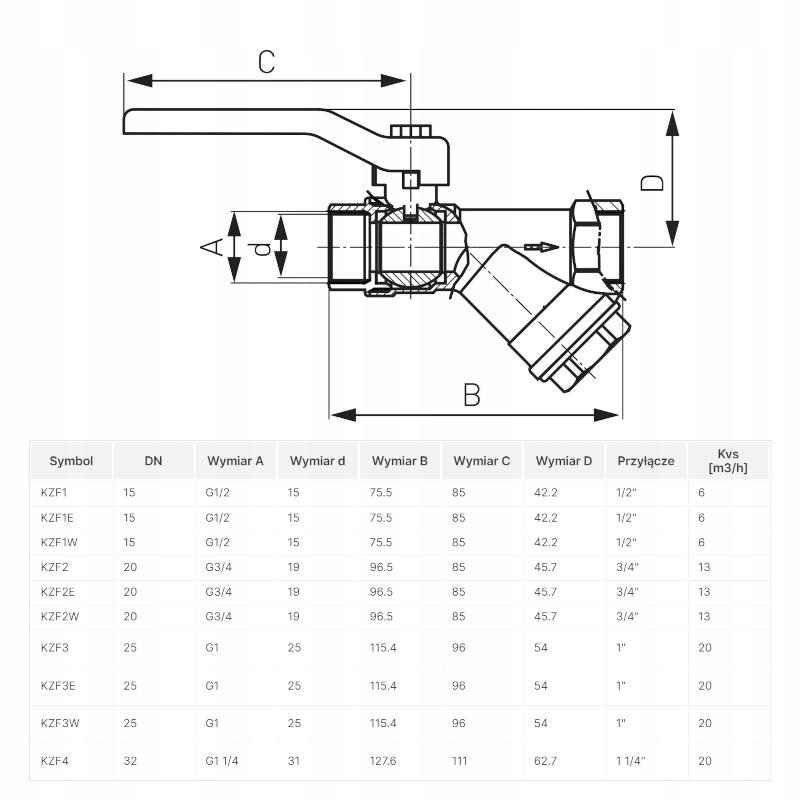 Zawór kulowy FERRO nakrętno-nakrętny z filtrem Gw 1 1/4 KZF4 48h