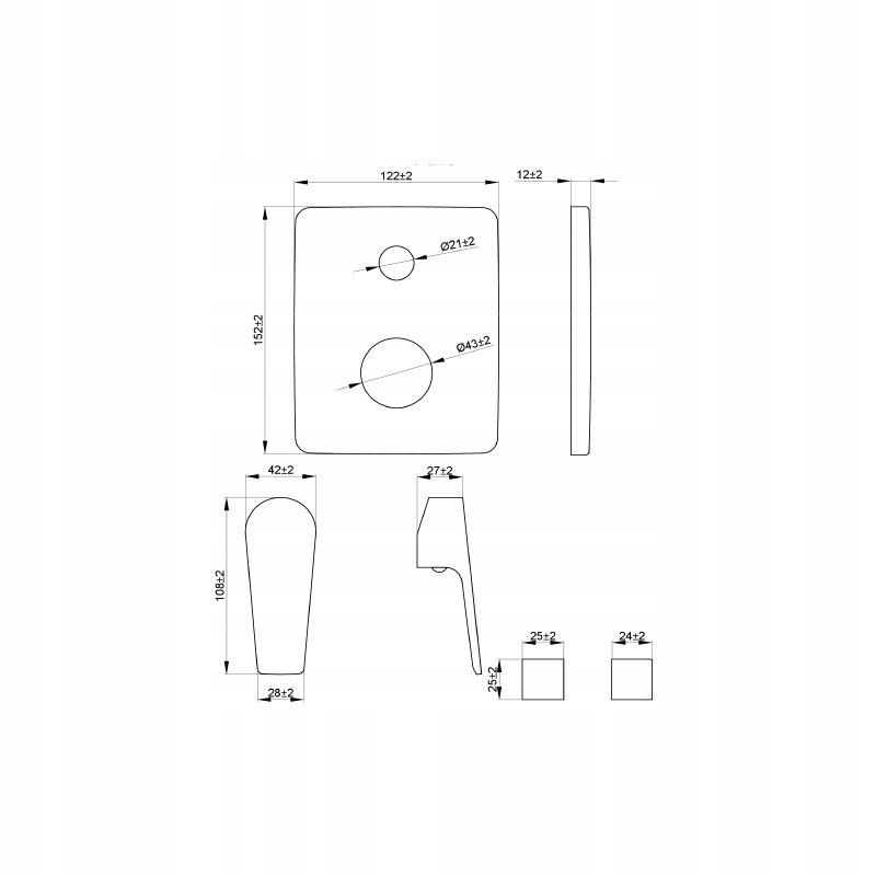 Bateria natryskowa INVENA podtynkowa SIROS 2-funkcyjna 48h