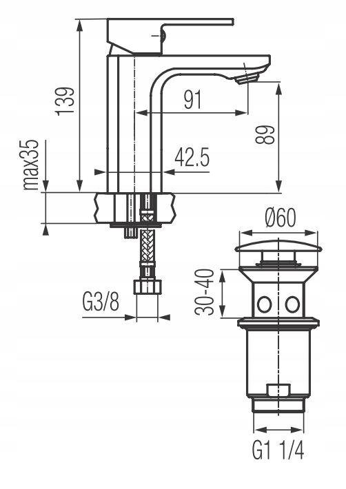 VALVEX Bateria umywalkowa Loft stojąca 1-otworowa z korkiem spustowym chrom