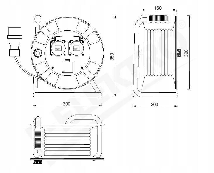 Przedłużacz siłowy na bębnie metalowym BORDO - 320 2x16A 5p, 230V, wt.16/5,