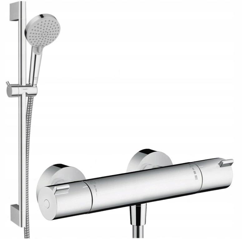 Bateria wannowo-prysznicowa dwuuchwytowa ścienna Hansgrohe Ecostat srebrny