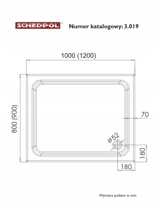 SCHEDPOL Brodzik akrylowy Grawello z podbudową Stabilsound Plus 90x120x26cm