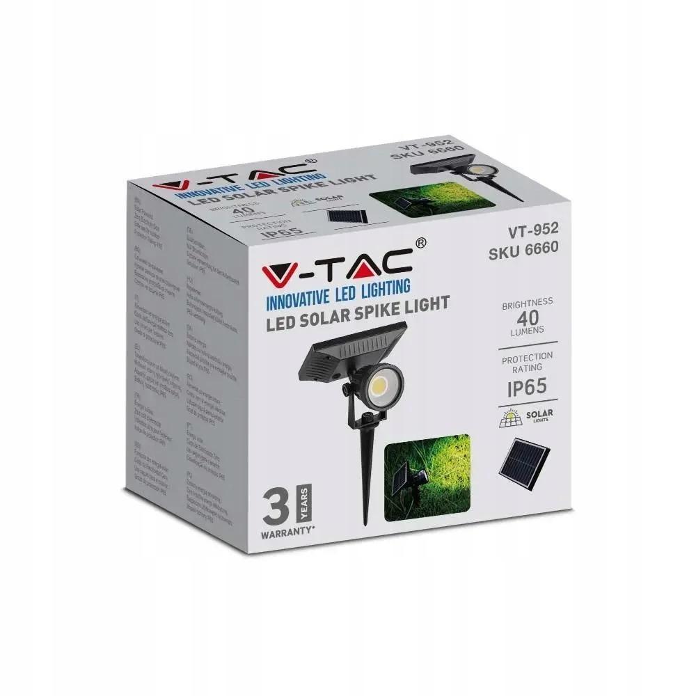 Oprawa Gruntowa Ogrodowa Wbijana LED V-TAC Solarna 2W IP65 VT-952 3000K 40l