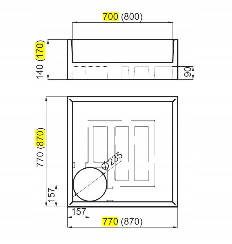 Nośnik do brodzików stalowych kwadrat 80x80x28 głebokość max16 cm 2.002