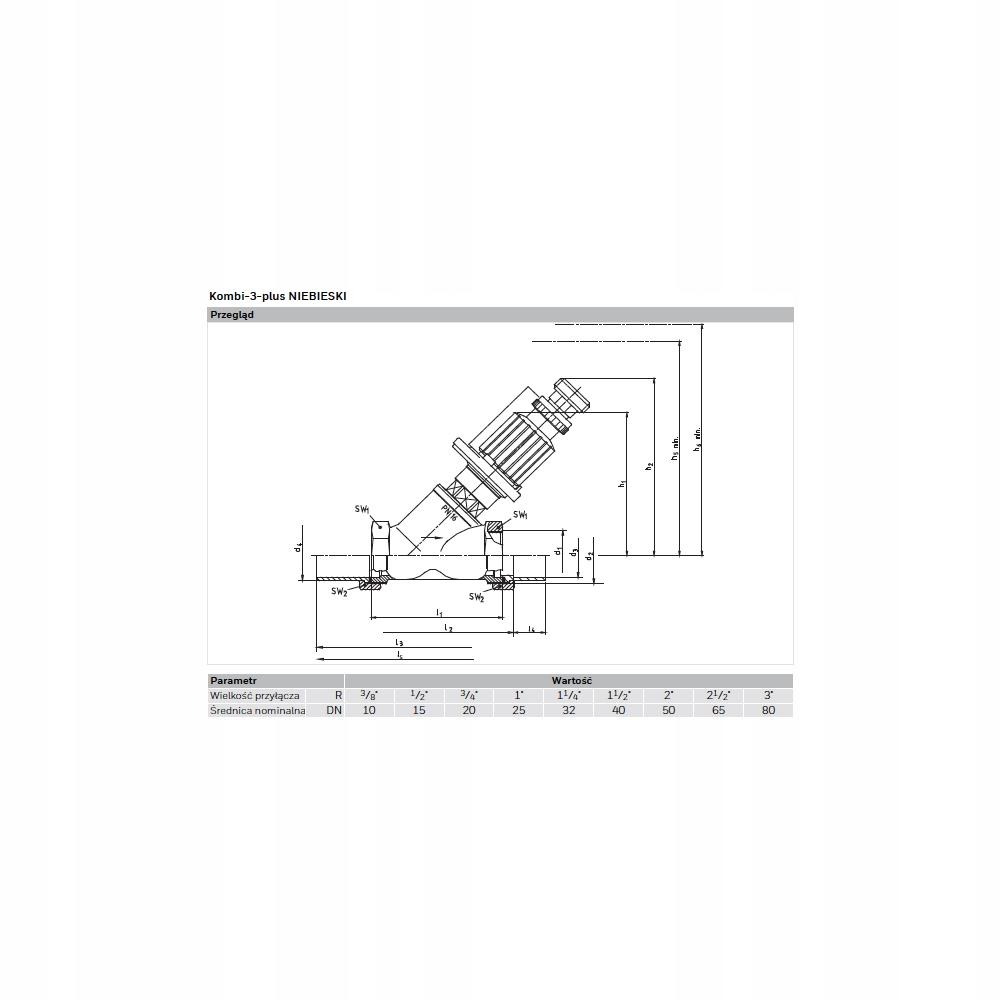 RESIDEO BRAUKMANN Kombi 3-Plus niebieski, powrót, 1/2 cala, GW