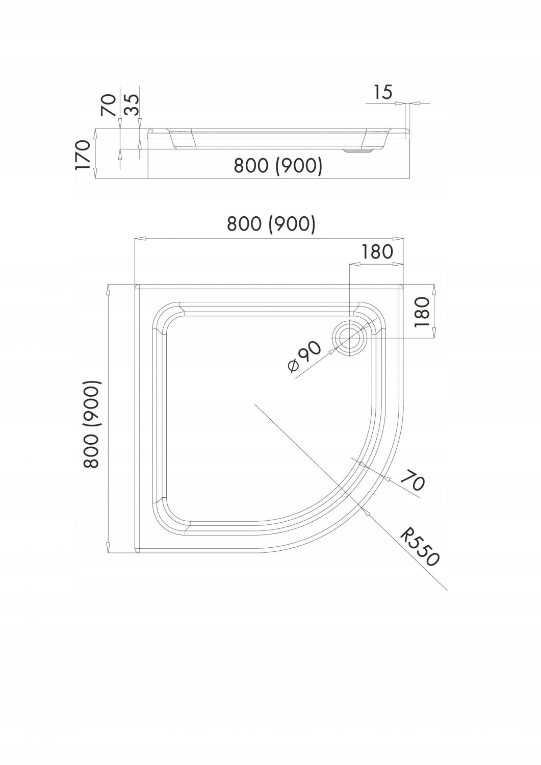 SCHEDPOL Brodzik akryl Grando Plus z podbudową Stabilsound 90x90 półokrągły