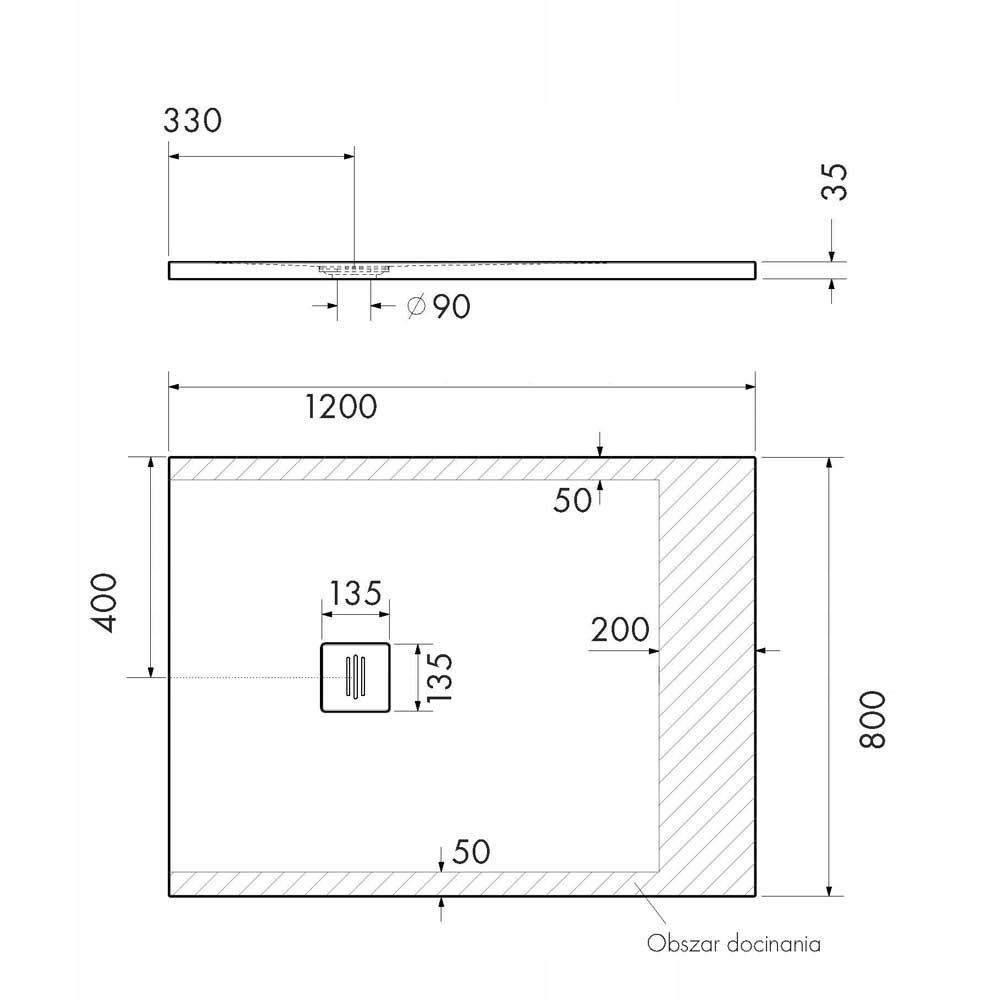 SCHEDPOL Brodzik kompozyt Kalait Stabilsound Plus White Stone 80x120 z M2