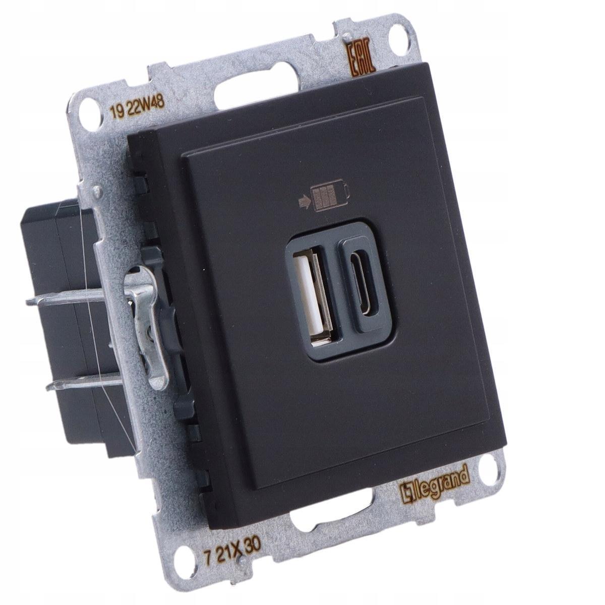 LEGRAND Gniazdo USB typ A + C - 5 V - 3 A, CZARNY SUNO