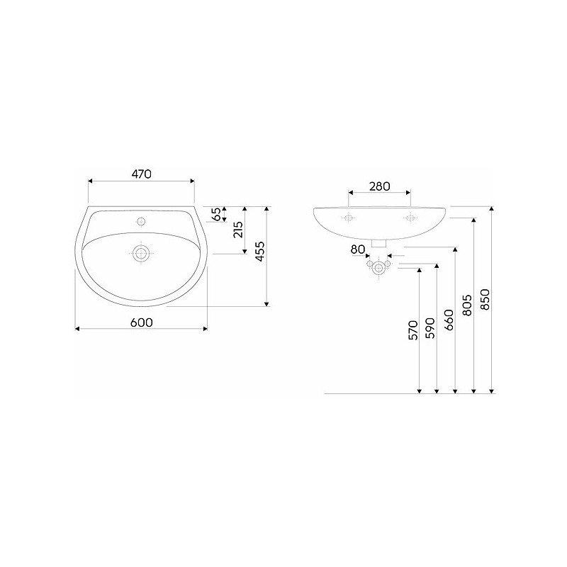 KOŁO Umywalka GEBERIT Idol wisząca z otworem z przelewem 600 x 450 mm biała