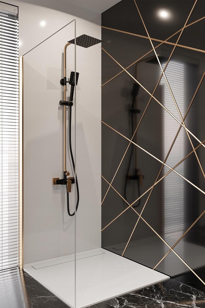 INVENA DESZCZOWNIA Z BATERIĄ NATRYSKOWĄ MIDNIGHT BLACK/GOLD ROSE