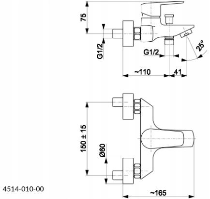 Bateria wannowa ścienna ARMATURA KRAKÓW GRANAT 1-uchw 2-otwor mosiądz chrom