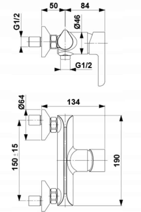 Bateria natryskowa ścienna ARMATURA KRAKÓW ANGELIT 2-otw mosiężna chrom