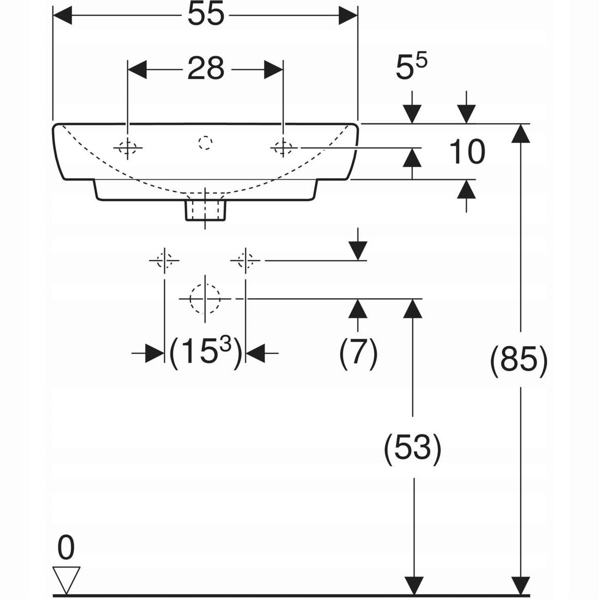 Umywalka Selnova Square B55 cm, H17.5 cm, T44 cm, z przelewem, z otworem na