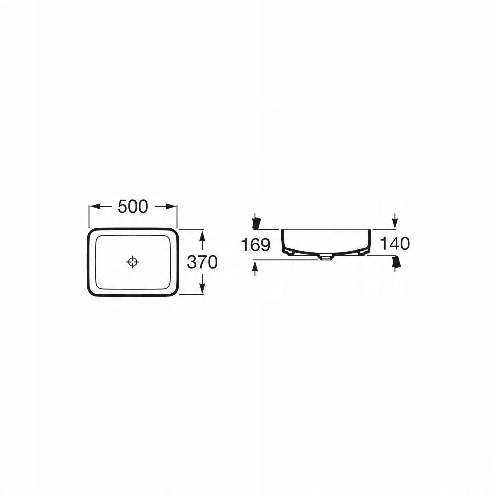 Umywalka nablatowa INSPIRA Square 50x37cm, b/otw., b/przel. Biały ROCA