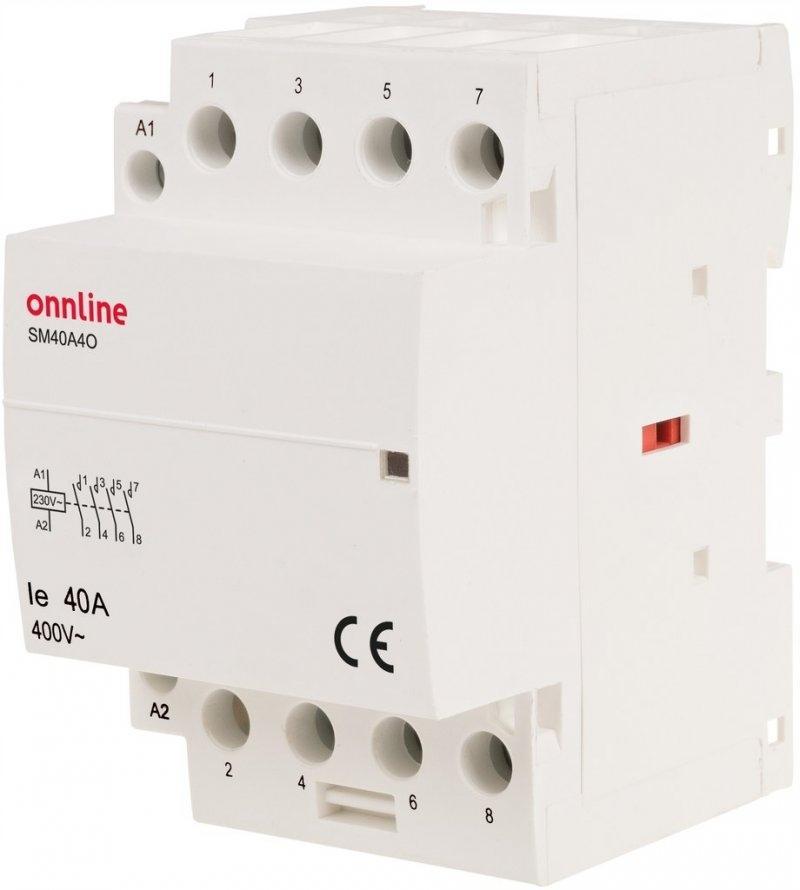 Stycznik modułowy styki 4NO I=40A napięcie cewki U=230V AC 3 moduły ONNLINE