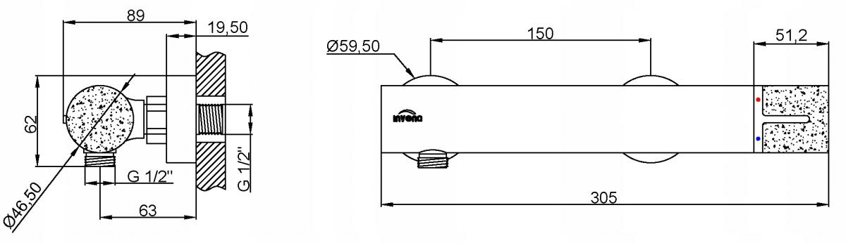 INVENA BATERIA NATRYSKOWA GABRO PLUS INVENA TREND CHROM