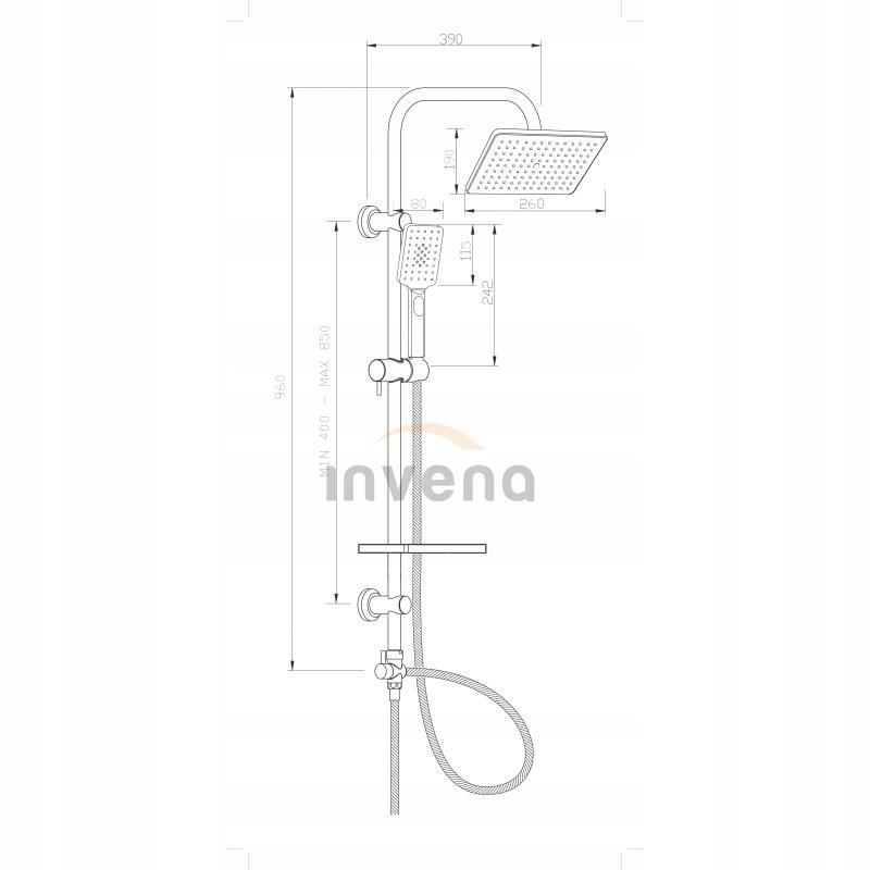 Zestaw prysznicowy - deszczownia INVENA NYKS 48h