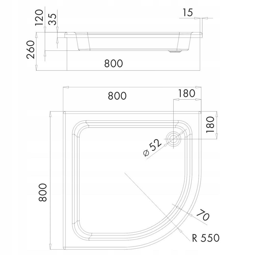 SCHEDPOL Brodzik akryl Grawello z podbudową Stabilsound Plus 80x80 półokrąg