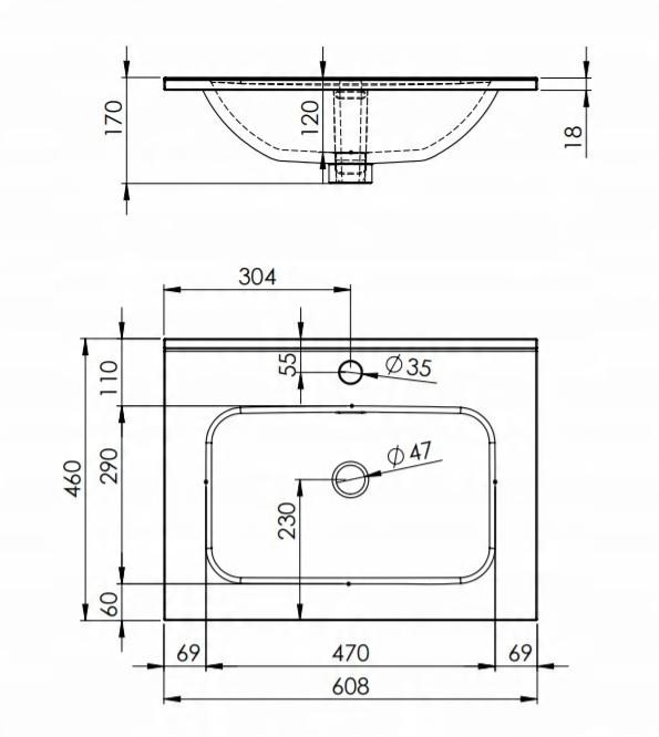 Umywalka meblowa SKAPPA 61x46cm, z/otw., z/przel. Biały ELITA