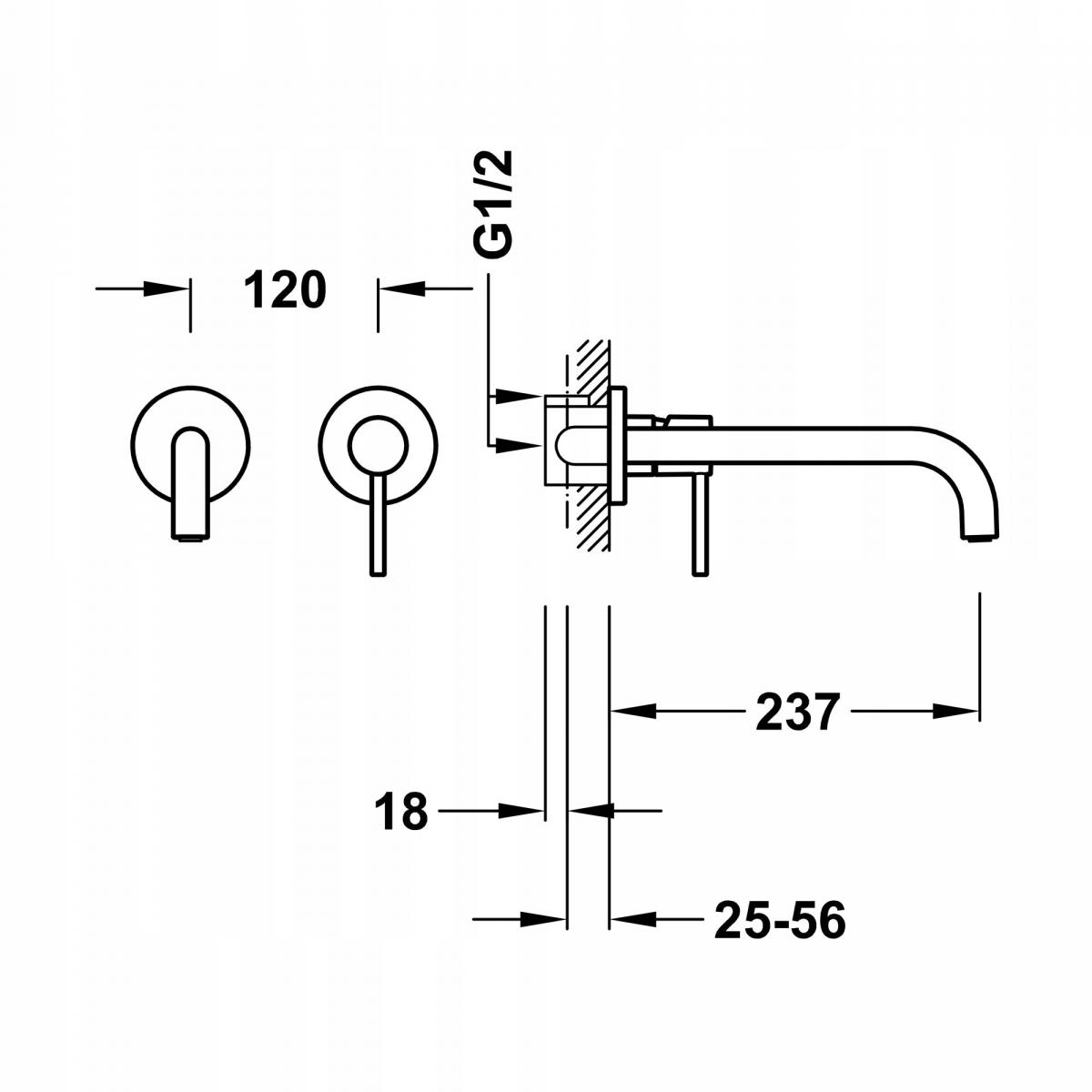 Bateria umywalkowa podtynkowa TRES STUDY EXCLUSIVE 2-otw złota matowa