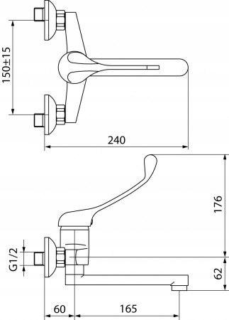 VALVEX Bateria ścienna Medica dwuotworowa z krótką wylewką chrom