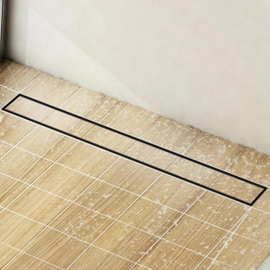 Odpływ liniowy Base-Low Black Standard 60x8 z mask do zabudowy płytkami