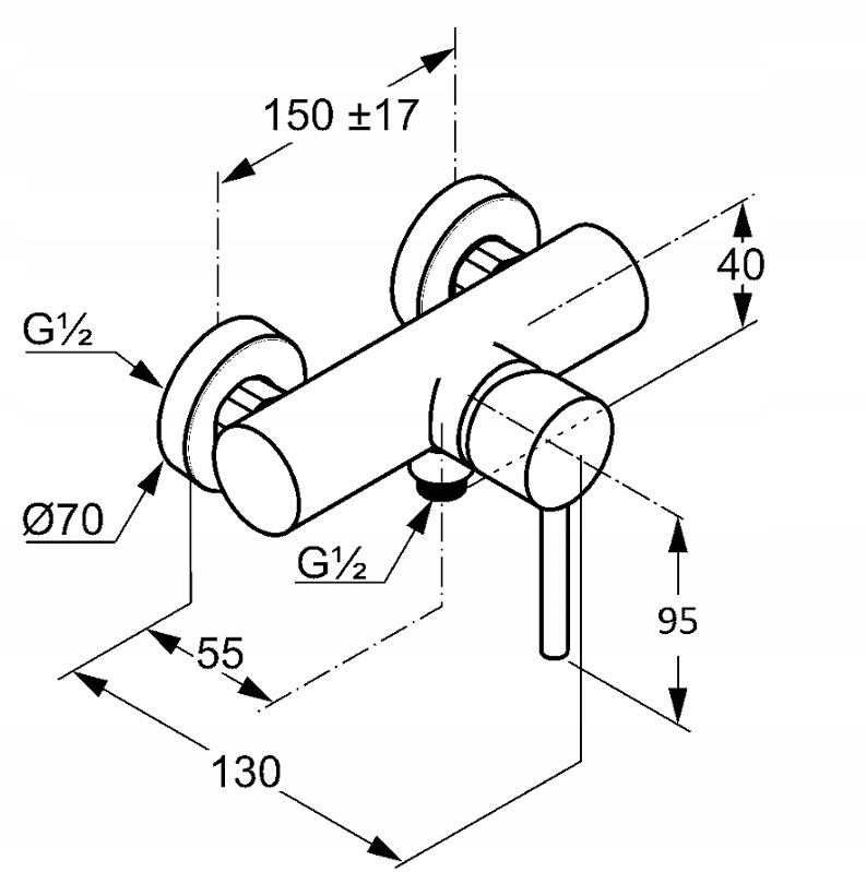 Bateria natryskowa ścienna KLUDI VITALLE VISE 1-uchwyt 2-otw mosiężna chrom