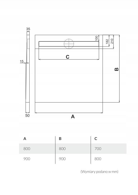 Płyta spadkowa z odpływem liniowym Stabilsound 90x90 do zabudowy płytkami