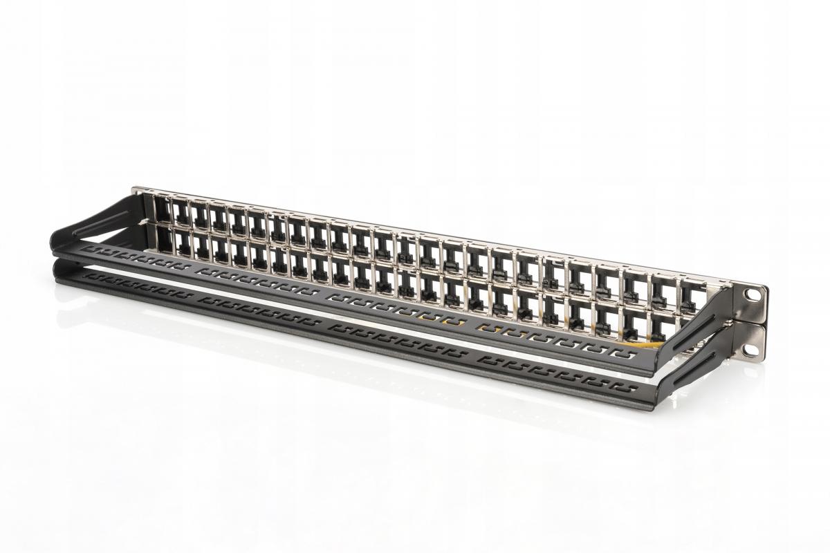 Panel krosowy high density 19 48x keystone, ekran owany, 1U, czarny, prowa