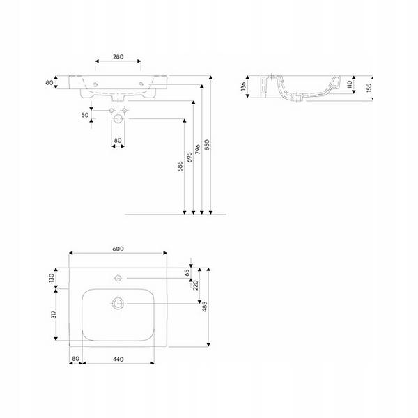Geberit Umywalka MODO 60 x 48,5 cm wisząca 48h