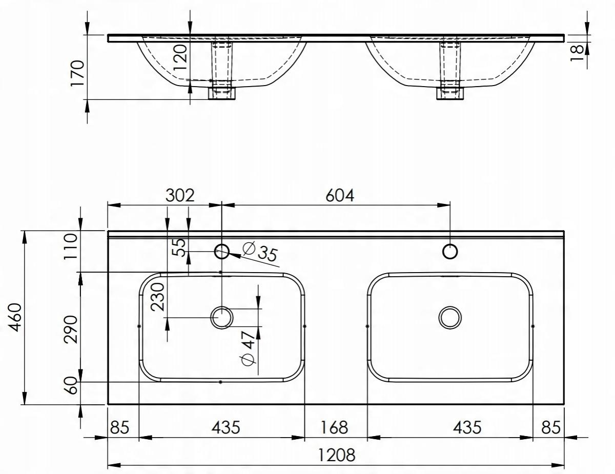 Umywalka SKAPPA 121x46cm 2K Ceramiczna Biały ELITA