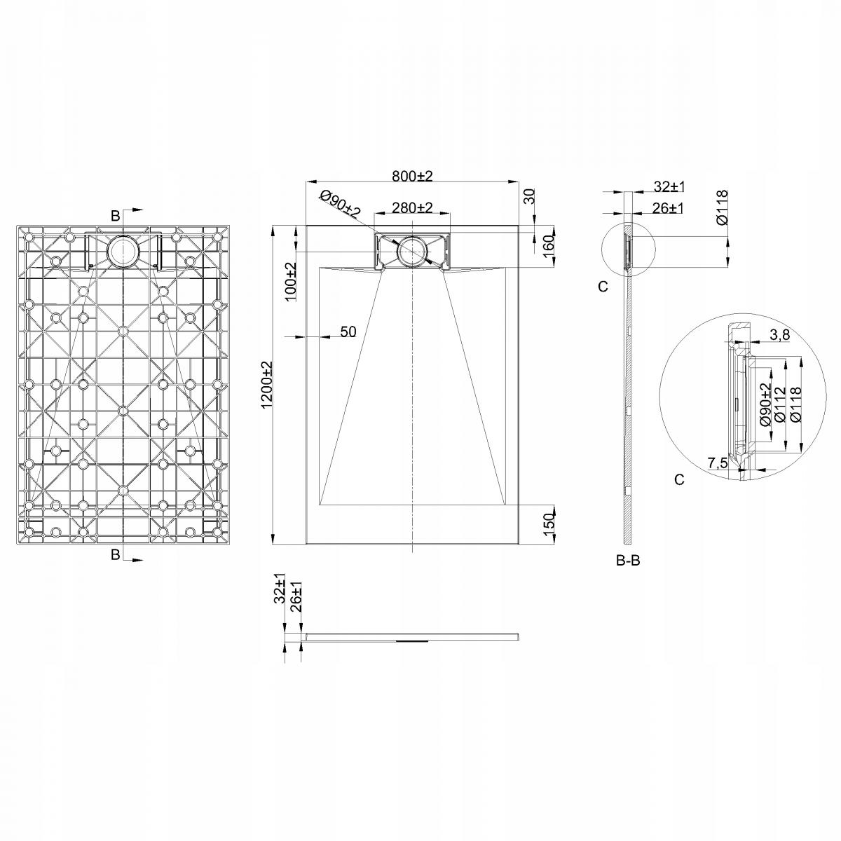 BRODZIK PRYSZNICOWY PROSTOKĄTNY ALVERO INVENA TREND, 80X120 CM CZARNY