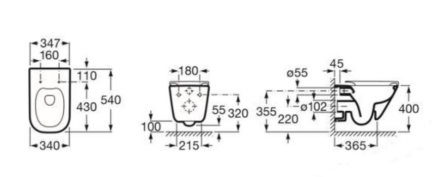 ROCA Miska WC wisząca ROCA GAP SQUARE Rimless 35 x 54 cm biała