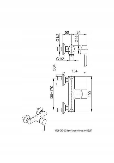 Bateria natryskowa ścienna ARMATURA KRAKÓW BARYT 2-otw mosiężna chrom
