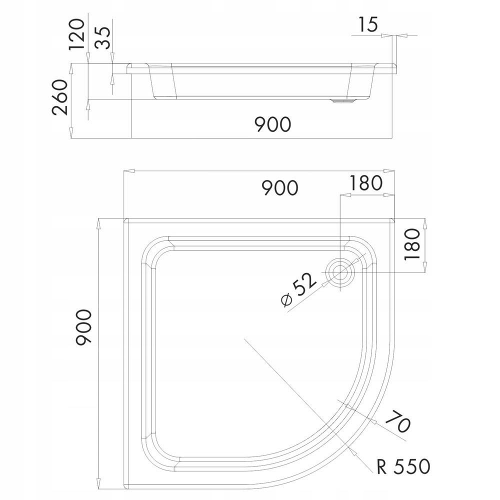 SCHEDPOL Brodzik akryl Grawello z podbud Stabilsound Plus 90x90 półokrągły