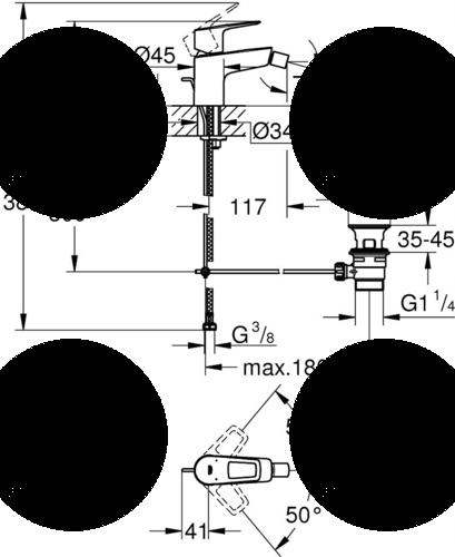 Bateria bidetowa stojąca GROHE Essence 1-uchwyt. 1-otworowa mosiężna chrom