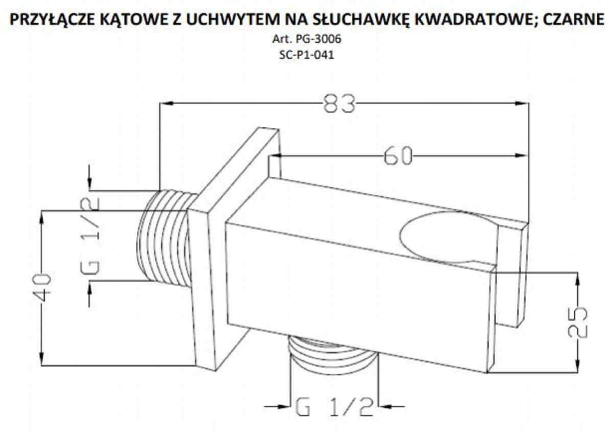 INVENA PRZYŁĄCZE Z UCHWYTEM NA SŁUCHAWKĘ KWADRATOWE, CZARNE