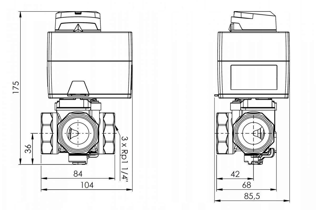AFRISO Zestaw regulacyjny: 4-drogowy obrotowy zawór miesz + siłownik elektr