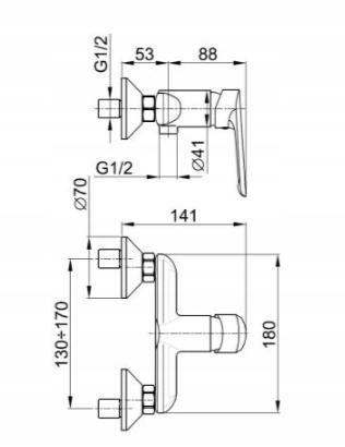 Bateria natryskowa ścienna KLUDI BOZZ 1-uchwyt 2-otworowa złoty szczotkow