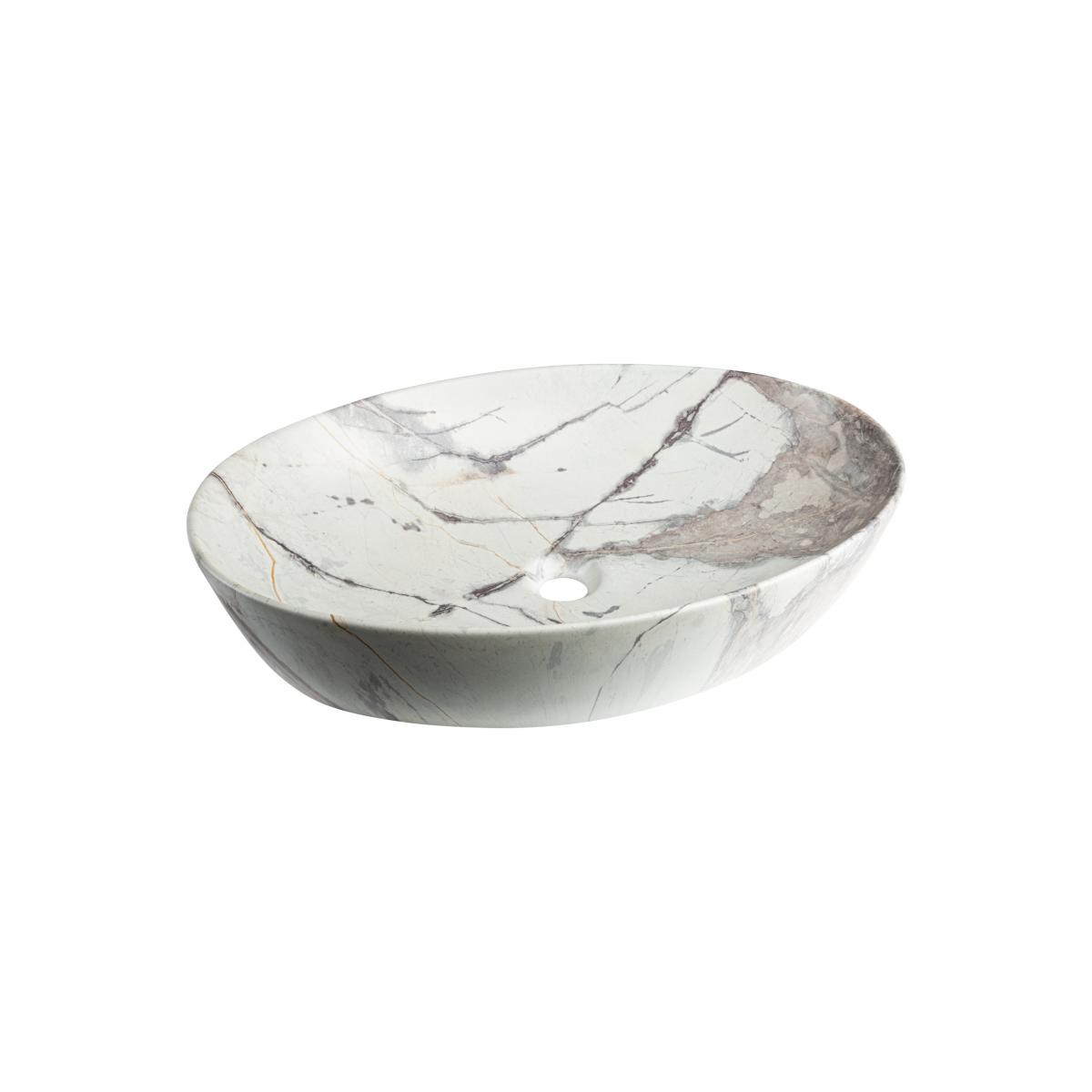 INVENA UMYWALKA NABLATOWA KAFE TREND 62 CM OWALNA EFEKT MARMUR BEŻ/BRĄZ MAT