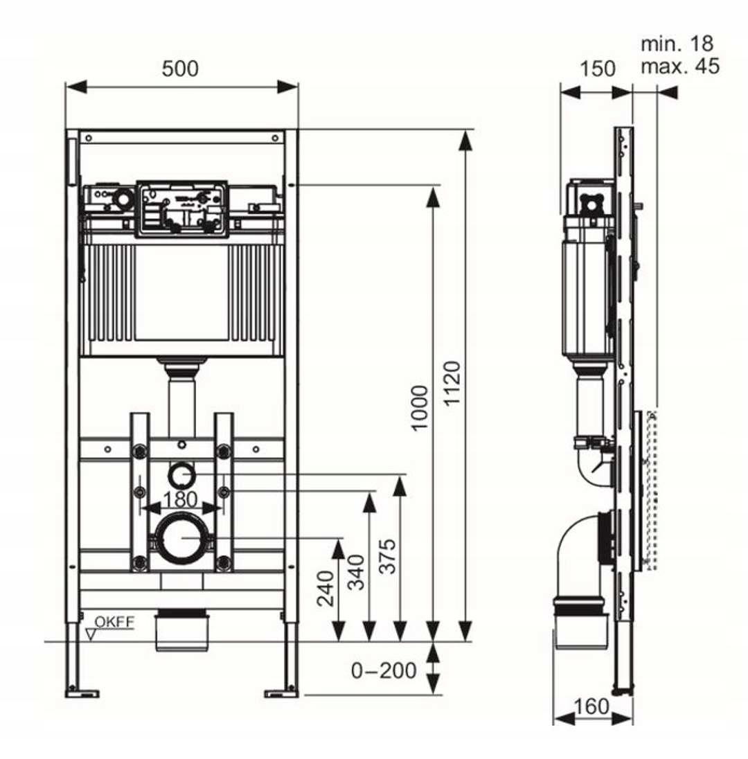 Stelaż WC do zabudowy suchej TECE TECElux 100 500 x 140 x 1120 mm