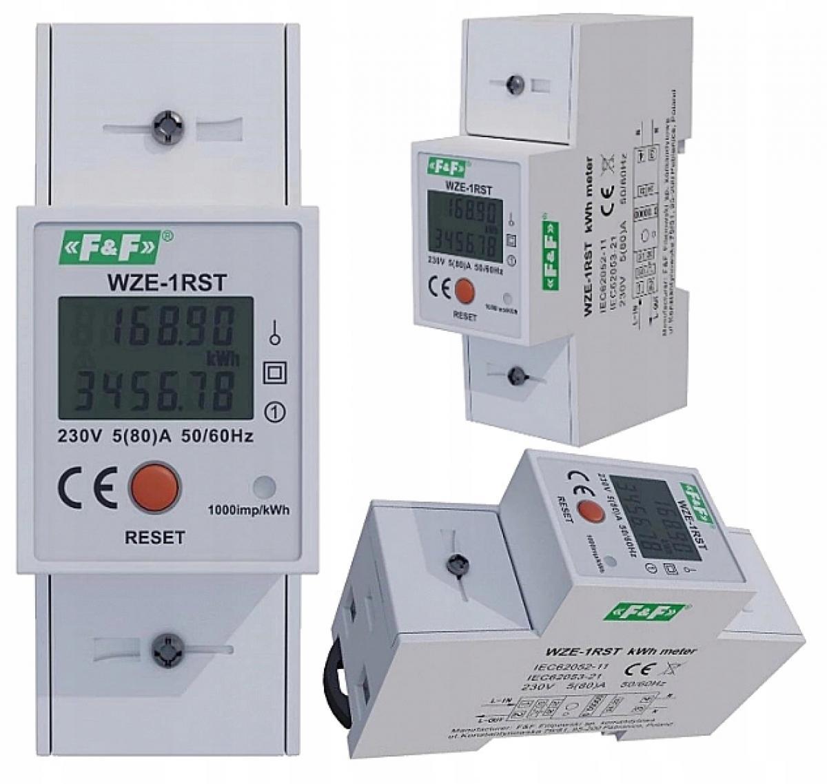 F&F Jednofazowy licznik zużycia energii 45A z funkcją RESET WZE-1RST