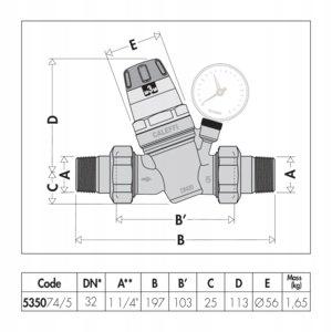 CALEFFI Regulator ciśnienia z manometrem i wskaźnikiem nastawy 1 cal 48h