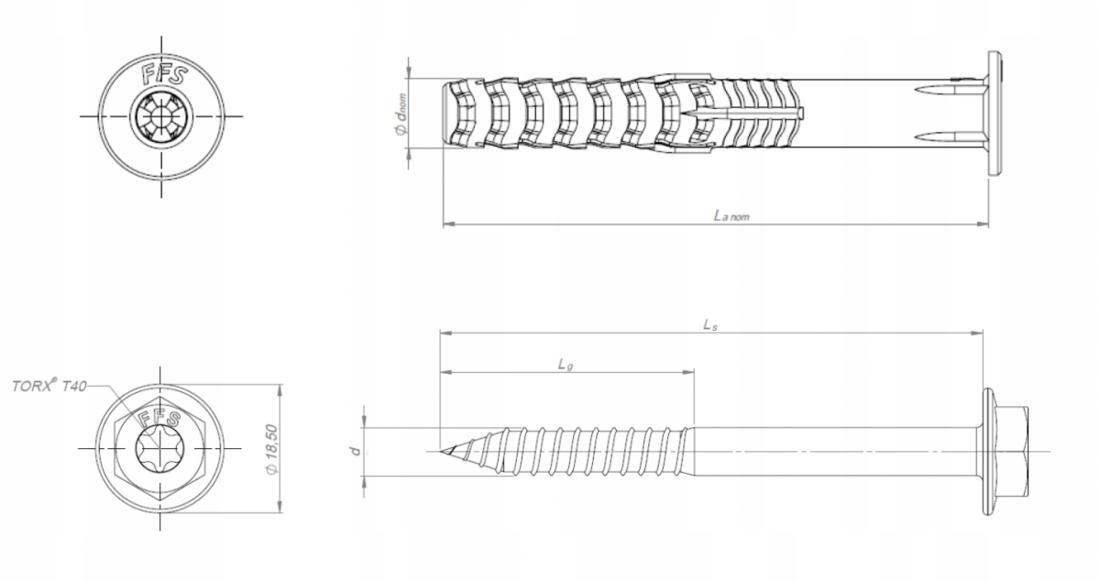 FFS Kołek ramowy poliamidowy z krótką strefą rozporu z kołnierzem 10x120mm
