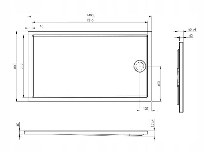 Brodzik akryl prostokątny 80x140x4 cm ROCA GRANADA FLAT