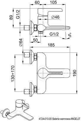 Bateria wannowo-natryskowa ścienna KLUDI VITALLE TAIL 2-otw mosiężna chrom